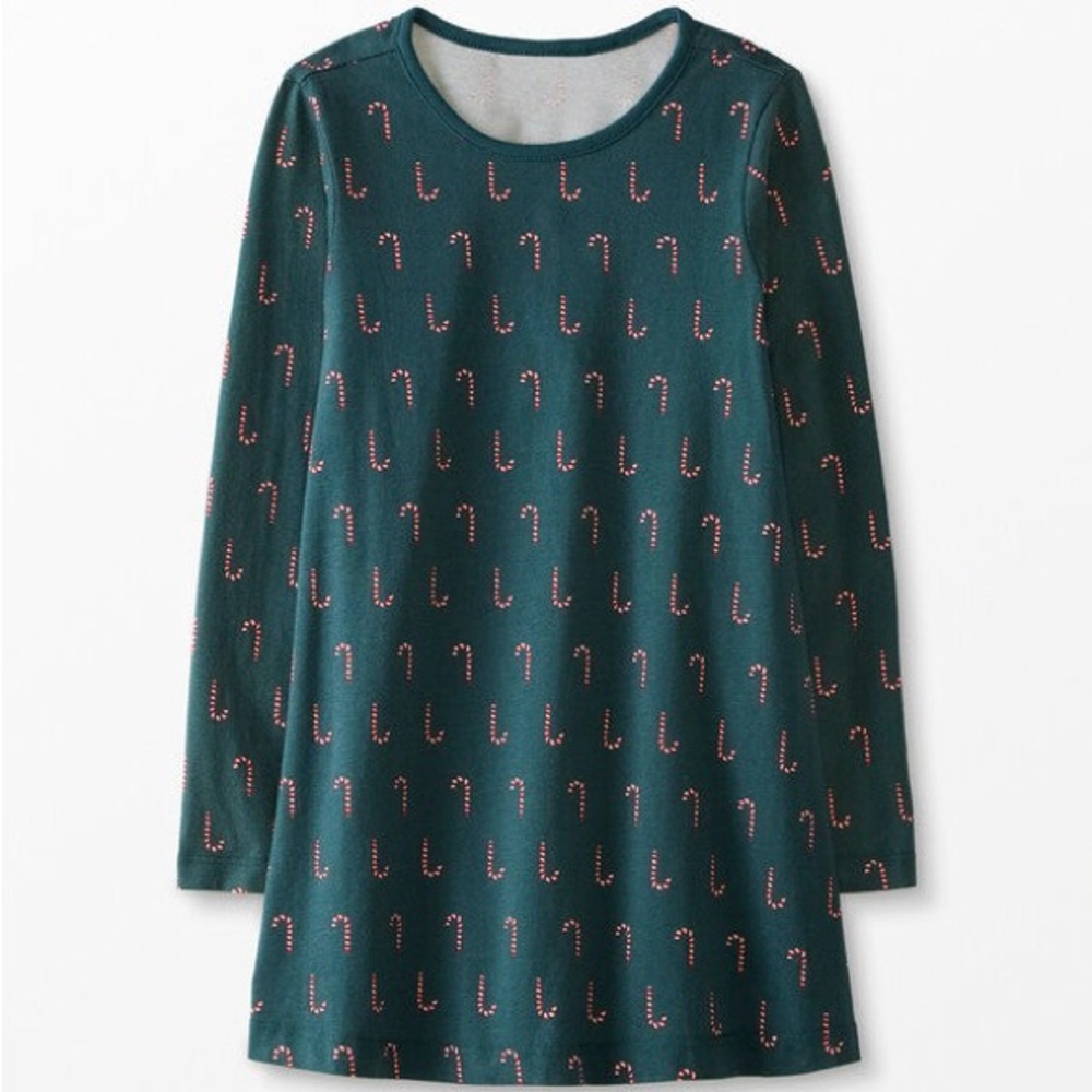 Hanna Andersson Festive Green Dress with Candy Cane Accents